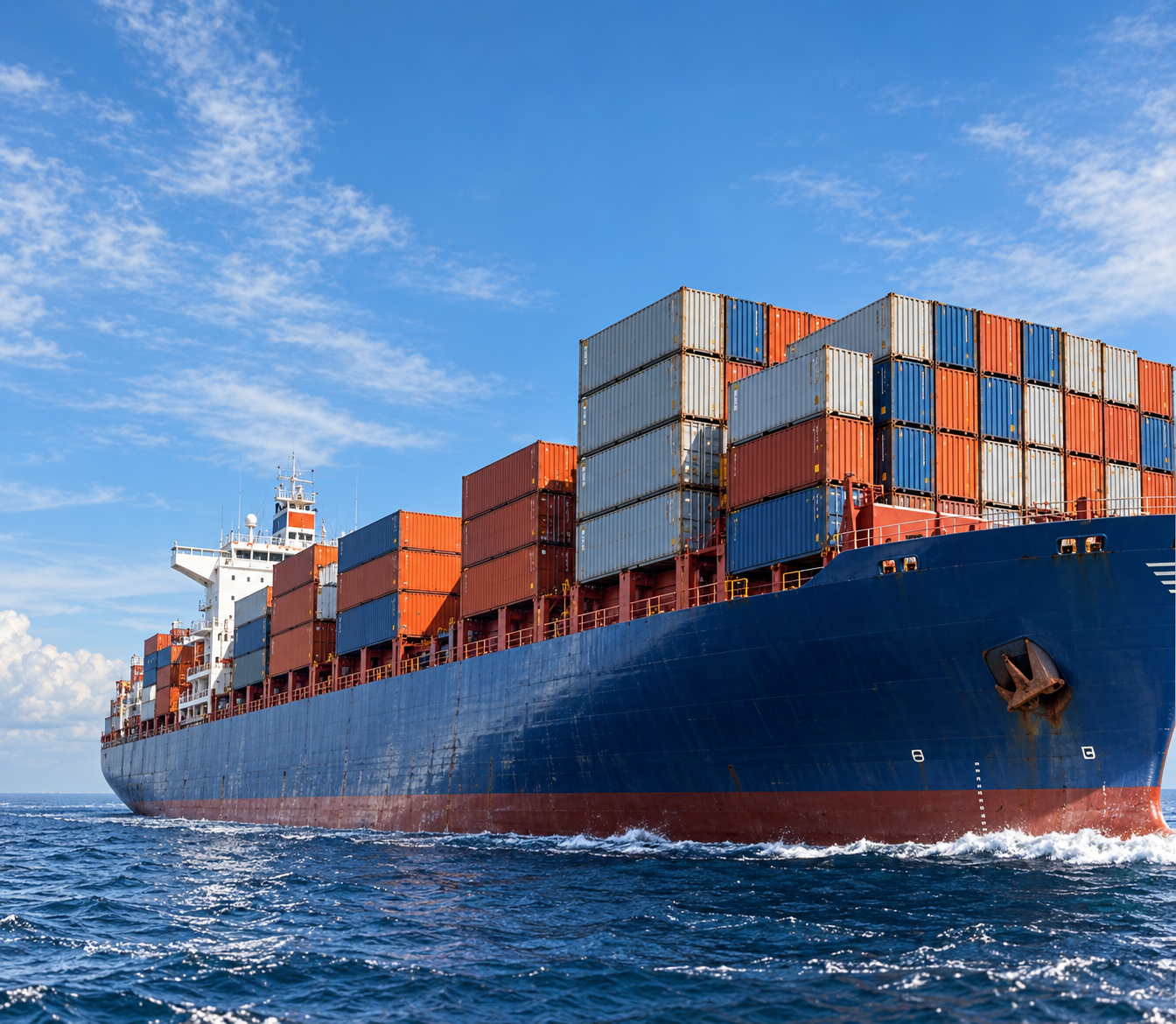 A container ship under way at sea